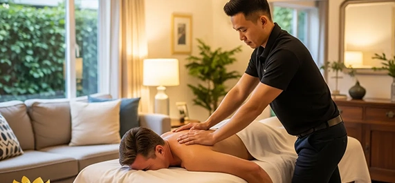 Massage Therapist Performing Swedish Massage in Comfortable Downey CA Setting